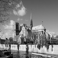 Notre-Dame de Paris (before 2019 fire) seen from Montebello quay (black & white)