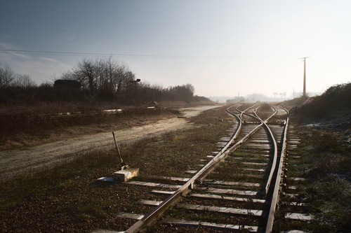 Old railroad tracks in Saint-Sauveur-Marville (Eure-et-Loir, France)